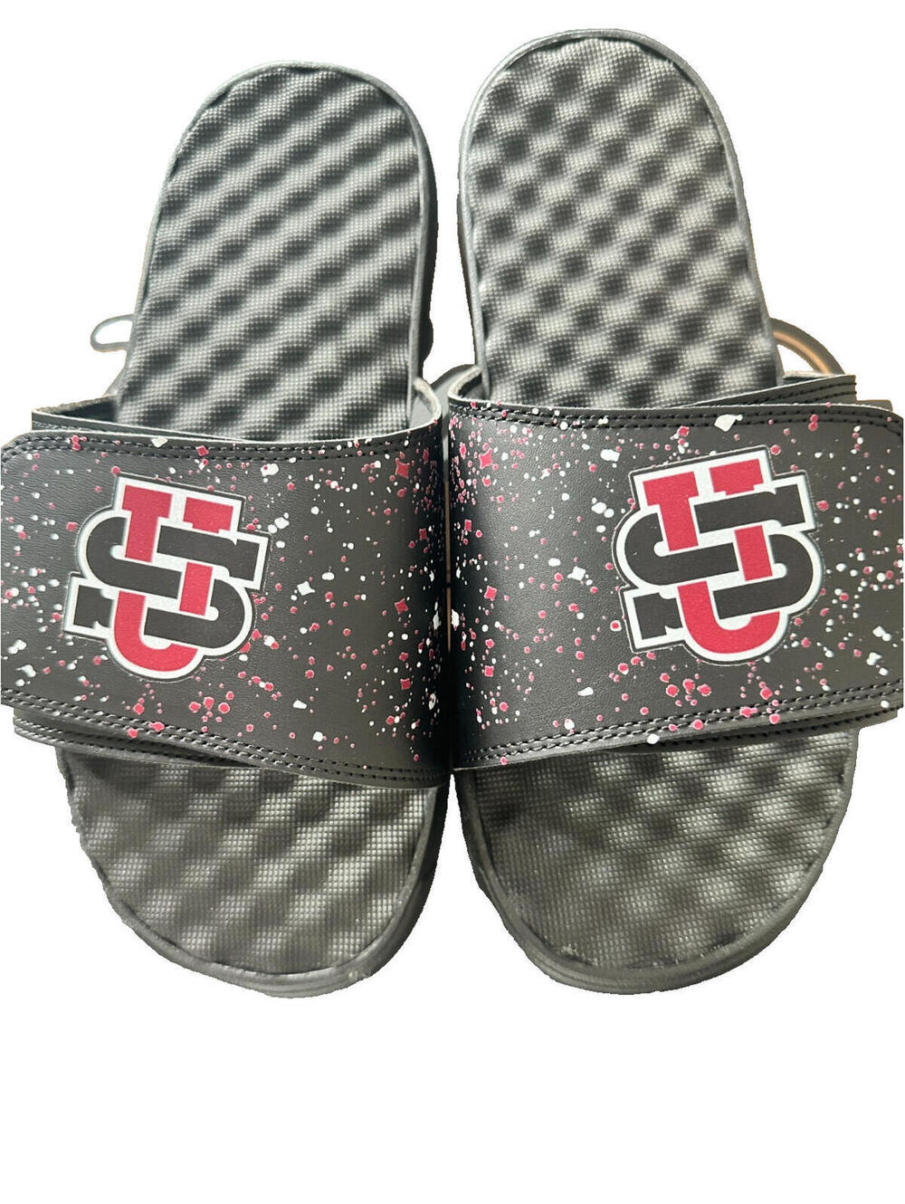 ISlide Custom SD Logo Slides Sandals Black Red White Splatter Size 10 NIB
